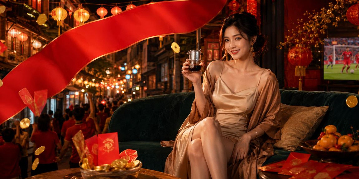 Không gian cà phê Hà Nội với phong bao đỏ gợi quyền lợi VIP
